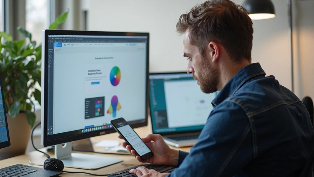 Web developer testing responsive website on multiple devices and screen sizes